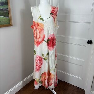 Komarov Floral Sleeveless V Neck Dress Size L
